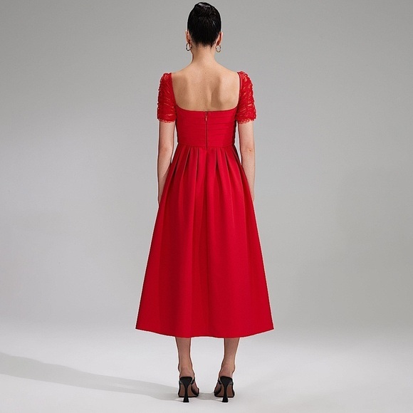 NWT Self Portrait Red Midi Lace Wedding Birthday Christmas Minis Holiday Dress - Picture 4 of 15